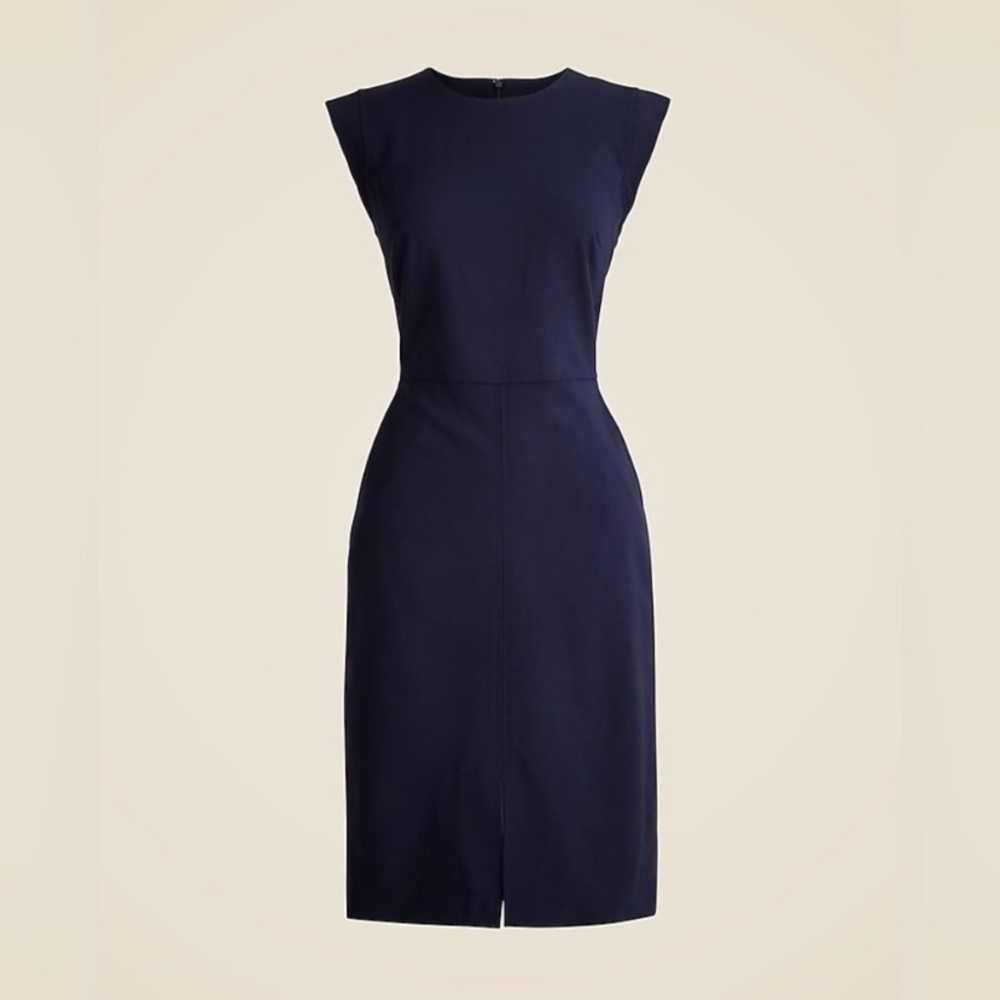 NWT J. Crew Tollegno Italian Wool Blend Resume Dress Plus Size 24 Navy Blue Midi